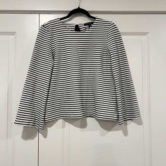 Banana Republic Women's Long Sleeve White Black Stripes Bow Size Small - Picture 1 of 9